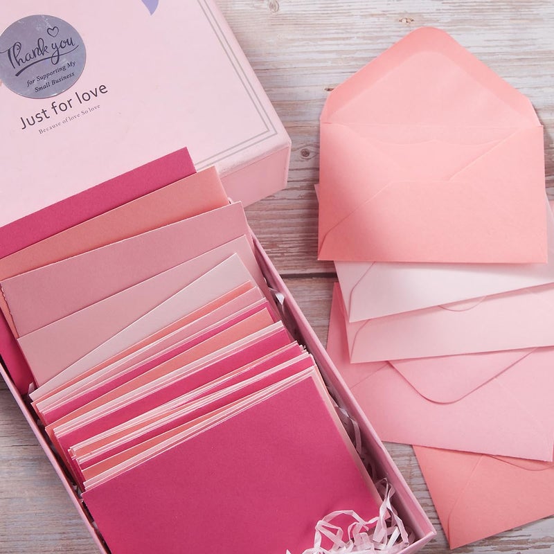 Toperd 100 Pack Mini Envelopes with Note Cards in 5 Colors for Wedding, Birthday, Baby Showers, 4 x 2.7 Inches (Pink) - Image 4
